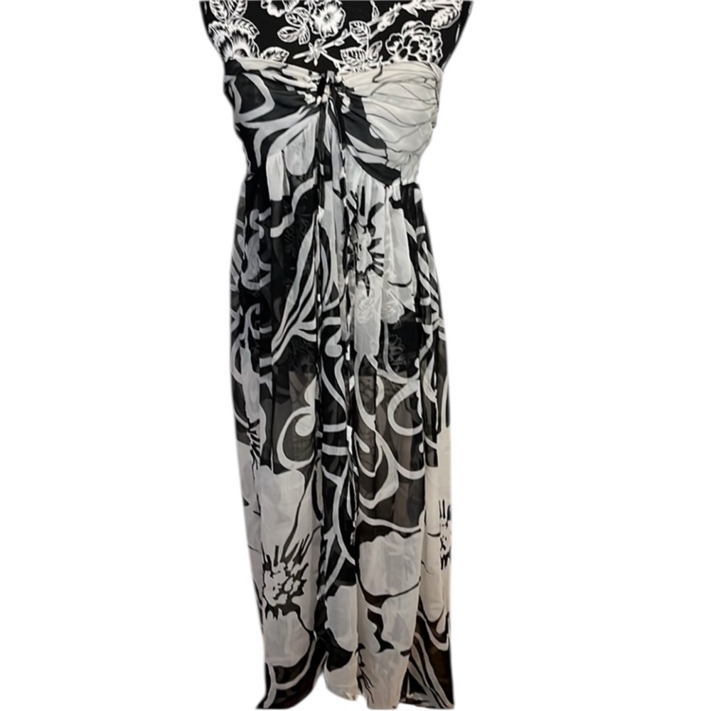 SOL & MER black & white swirl / floral sheer strapless cover up , slit front